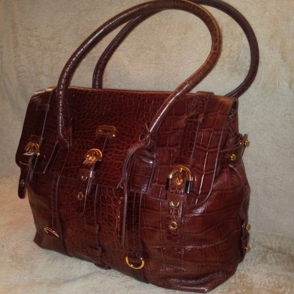 NEW BADGLEY MISCHKA SATCHEL BROWN CROC EMBOSSED LEATHER TOTE SHOULDER HANDBAG - Picture 4 of 12